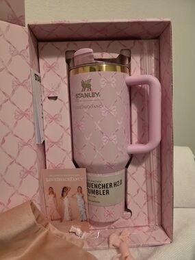LoveShackFancy Pink Stainless Steel Tumbler with Handle 40 Oz